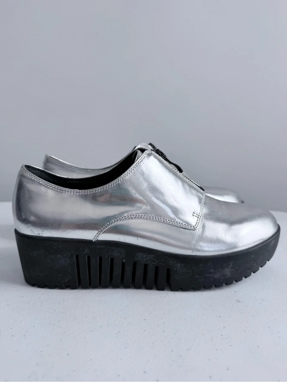 Opening Ceremony Silver Grunge Zip Platform Oxford Spectator Shoes EU 39 US 9